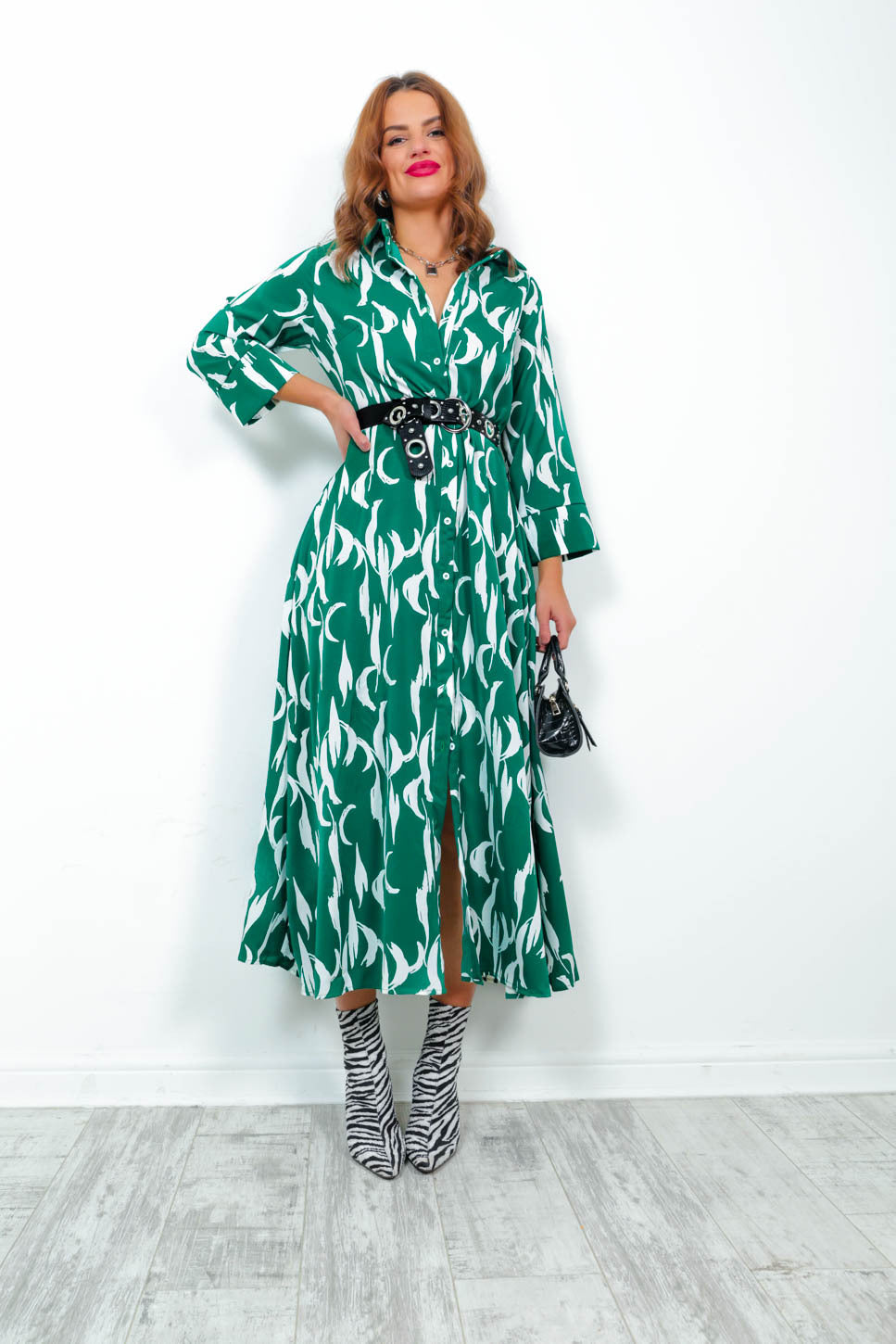 Forest White Printed Maxi Shirt Dress ...